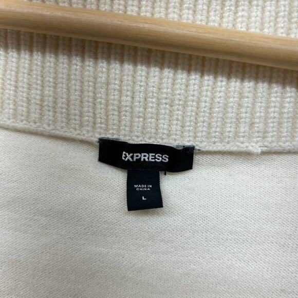 Express Neutral Off White Minimalist Ribbed Wide Boat Neck Knit Sweater Large - Picture 5 of 6